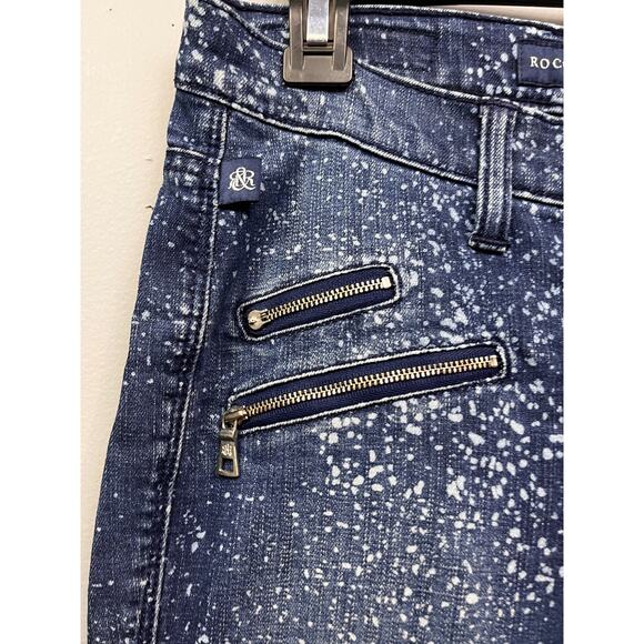 Rock Republic Moto Jeans Womens 0 Skinny Crop Banshee Blue White Splatter Denim - Picture 8 of 9